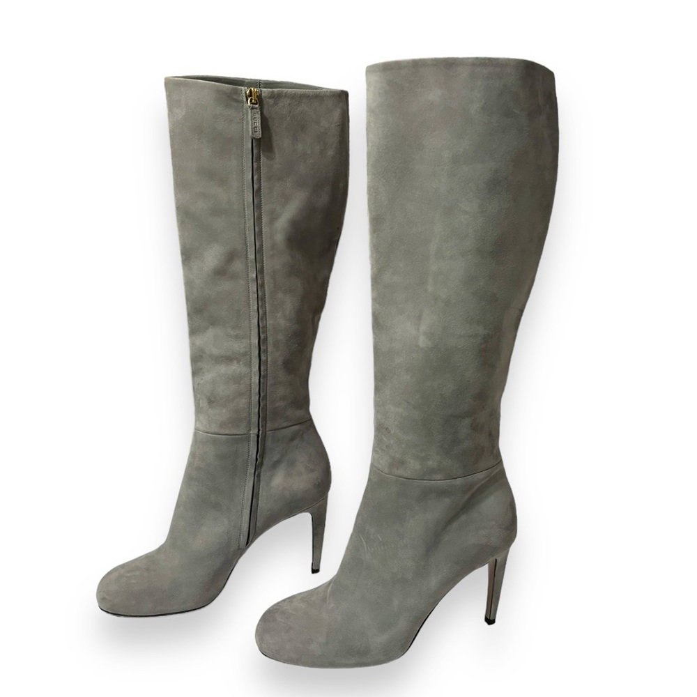 GUCCI Grey Suede Over The Calf Side Zip High Heel Boots - Picture 2 of 12